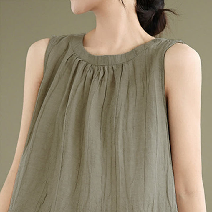 Gilet sans manches pour femme, col rond, motif froissé d'été, style simple, Buddha Stones - image 4