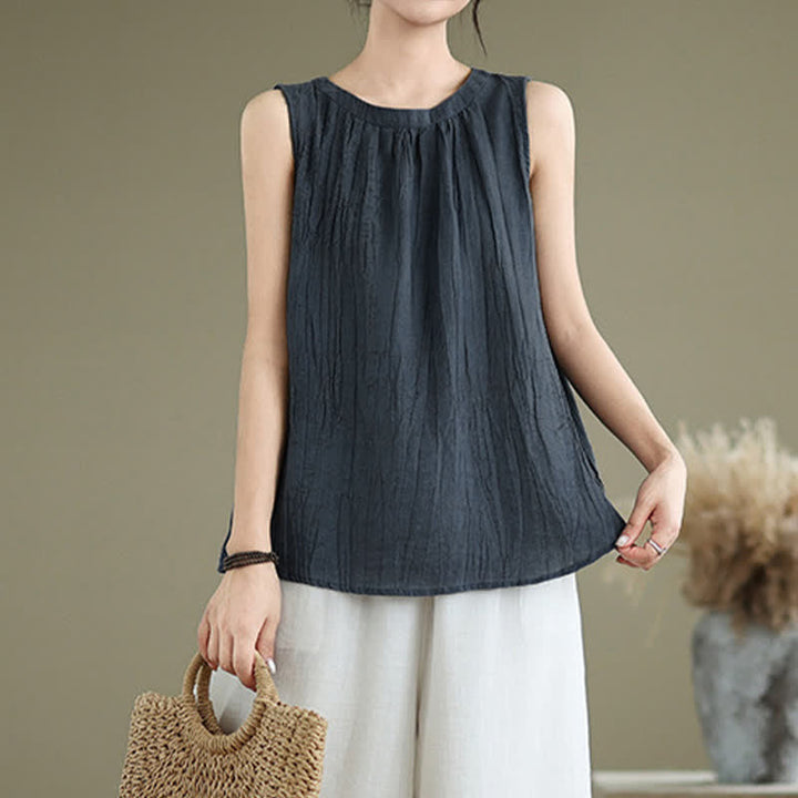 Gilet sans manches pour femme, col rond, motif froissé d'été, style simple, Buddha Stones - image 18