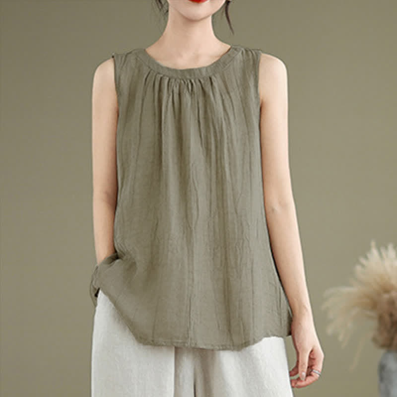 Gilet sans manches pour femme, col rond, motif froissé d'été, style simple, Buddha Stones - image 1