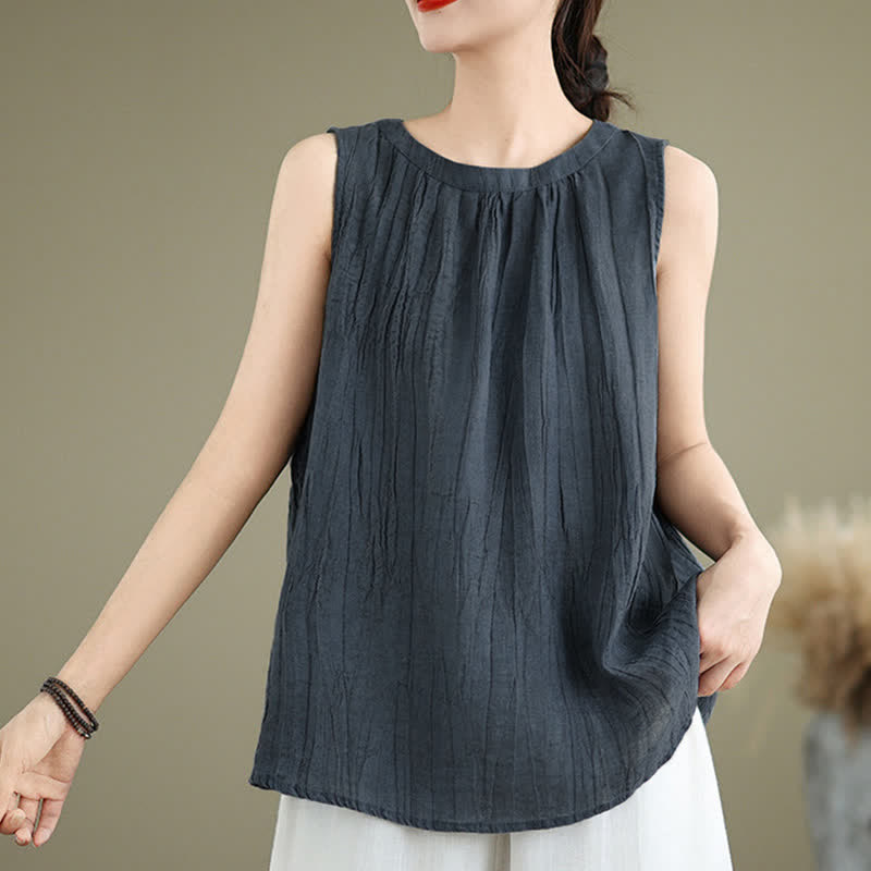 Gilet sans manches pour femme, col rond, motif froissé d'été, style simple, Buddha Stones - image 17