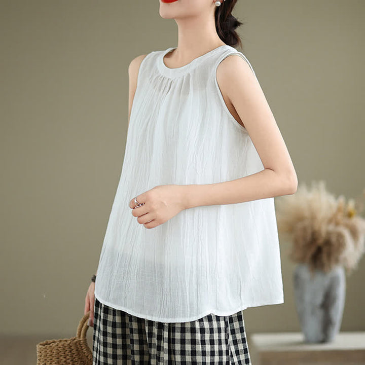 Gilet sans manches pour femme, col rond, motif froissé d'été, style simple, Buddha Stones - image 12
