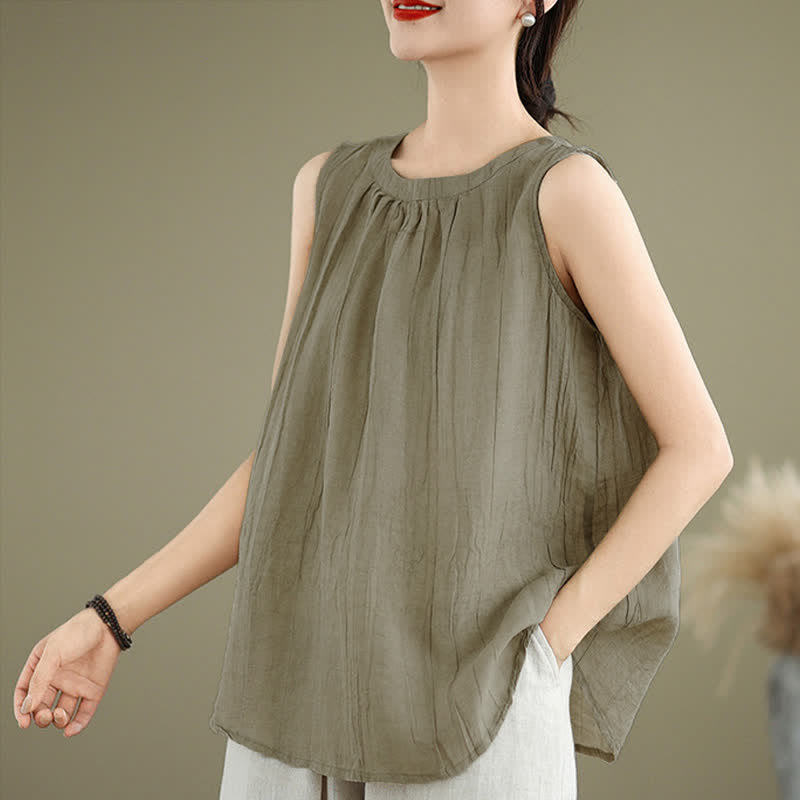 Gilet sans manches pour femme, col rond, motif froissé d'été, style simple, Buddha Stones - image 2