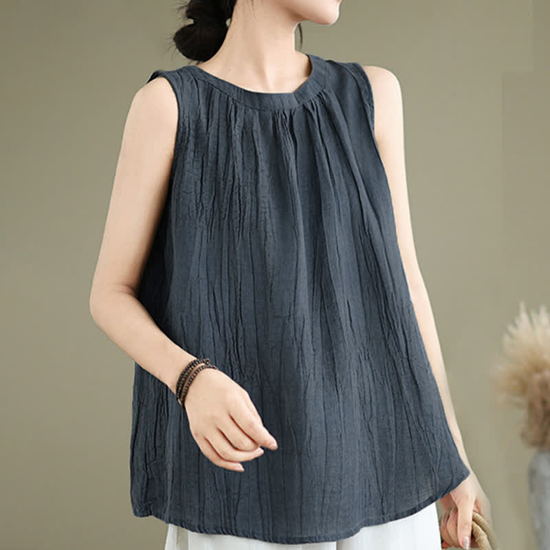 Gilet sans manches pour femme, col rond, motif froissé d'été, style simple, Buddha Stones - image 16