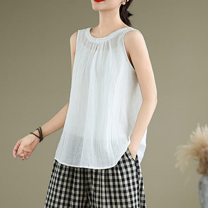 Gilet sans manches pour femme, col rond, motif froissé d'été, style simple, Buddha Stones - image 14