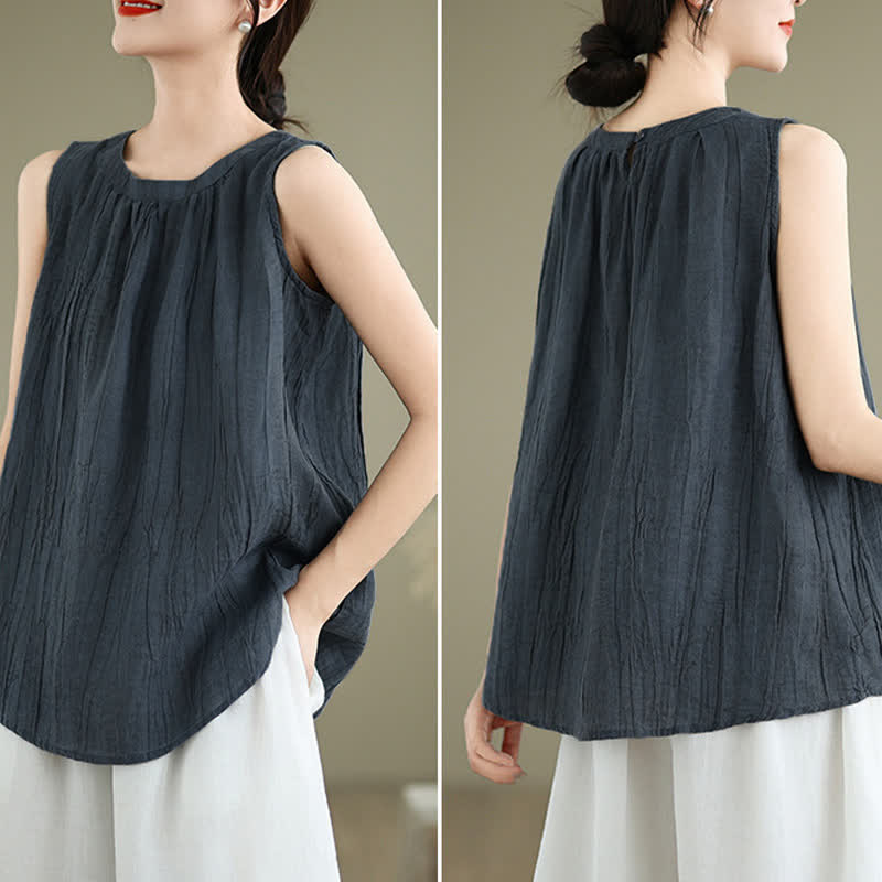 Gilet sans manches pour femme, col rond, motif froissé d'été, style simple, Buddha Stones - image 19