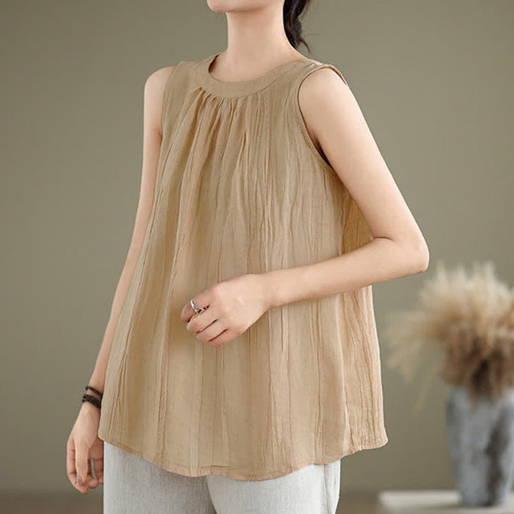 Gilet sans manches pour femme, col rond, motif froissé d'été, style simple, Buddha Stones - image 28