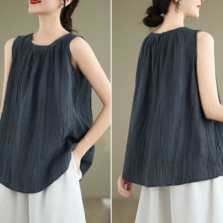Gilet sans manches pour femme, col rond, motif froissé d'été, style simple, Buddha Stones - image 19