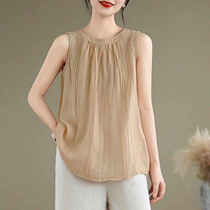 Gilet sans manches pour femme, col rond, motif froissé d'été, style simple, Buddha Stones - PeachPuff - US8-10，UK/AU12-14，EU40-42 (2XL) - image 26