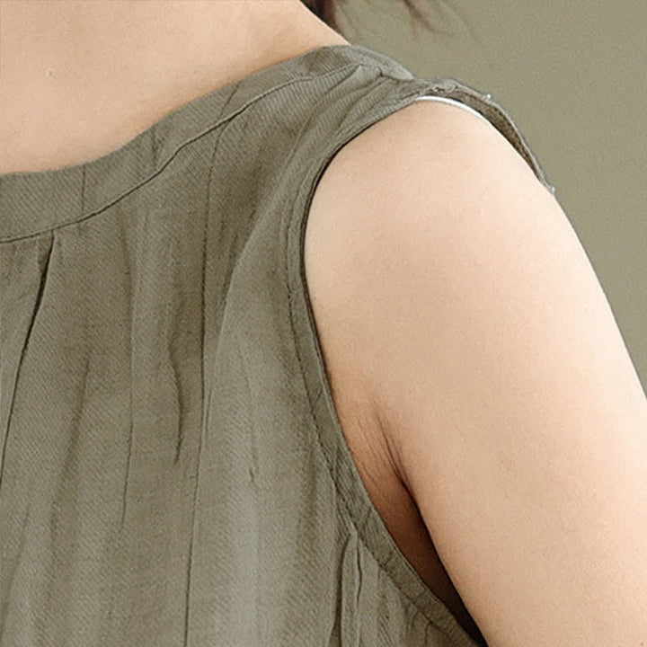 Gilet sans manches pour femme, col rond, motif froissé d'été, style simple, Buddha Stones - image 7