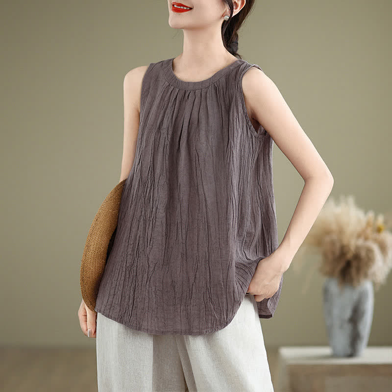 Gilet sans manches pour femme, col rond, motif froissé d'été, style simple, Buddha Stones - Prune - US8-10，UK/AU12-14，EU40-42 (2XL) - image 20