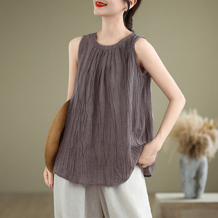 Gilet sans manches pour femme, col rond, motif froissé d'été, style simple, Buddha Stones - Prune - US8-10，UK/AU12-14，EU40-42 (2XL) - image 20