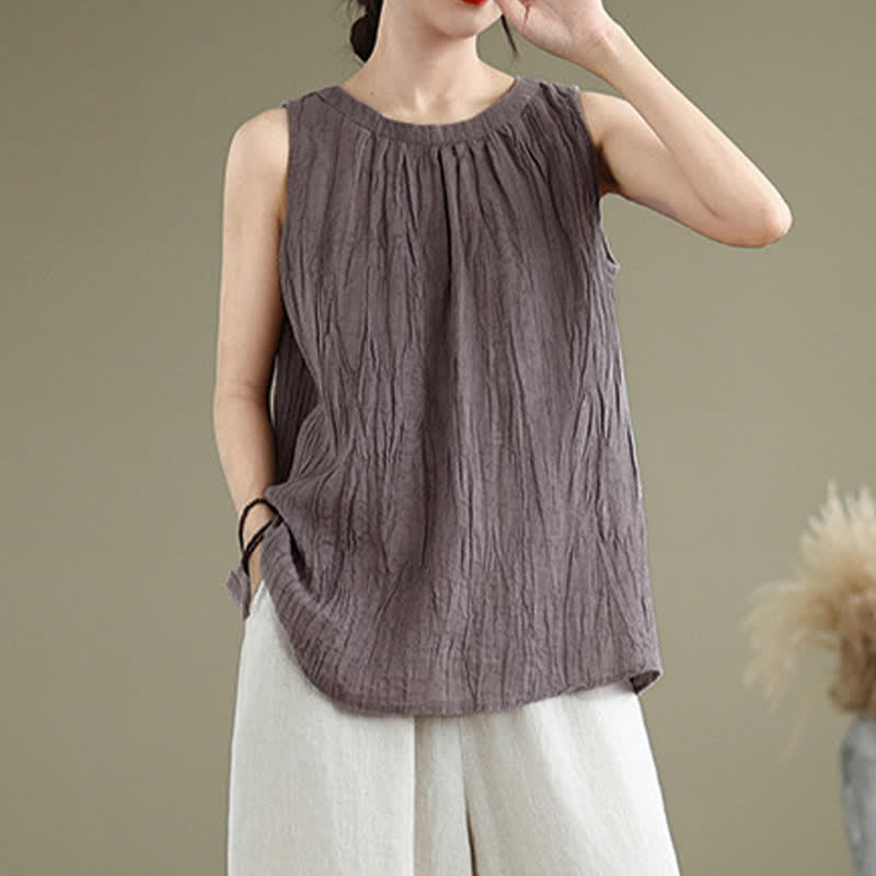 Gilet sans manches pour femme, col rond, motif froissé d'été, style simple, Buddha Stones - image 23