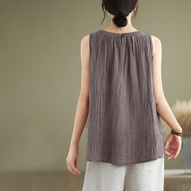 Gilet sans manches pour femme, col rond, motif froissé d'été, style simple, Buddha Stones - image 24