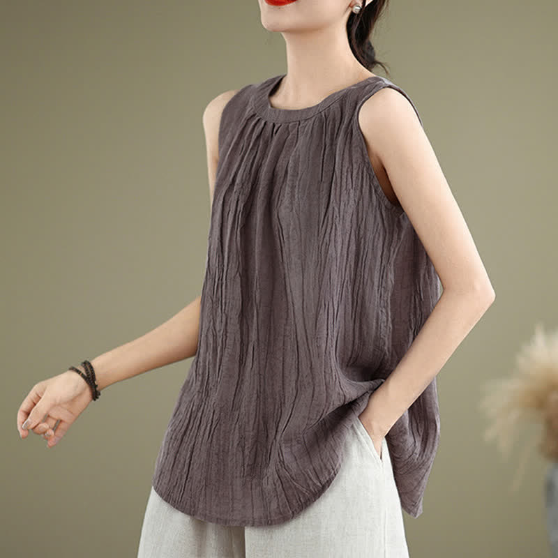 Gilet sans manches pour femme, col rond, motif froissé d'été, style simple, Buddha Stones - image 21
