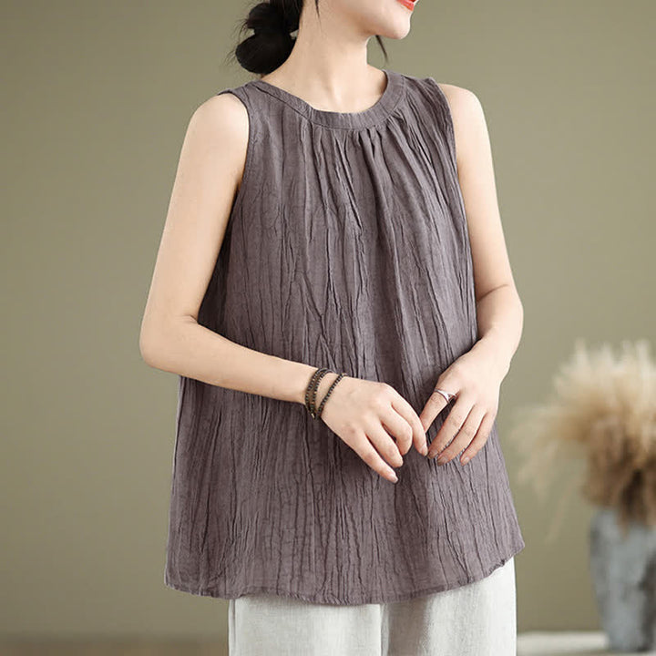 Gilet sans manches pour femme, col rond, motif froissé d'été, style simple, Buddha Stones - image 25