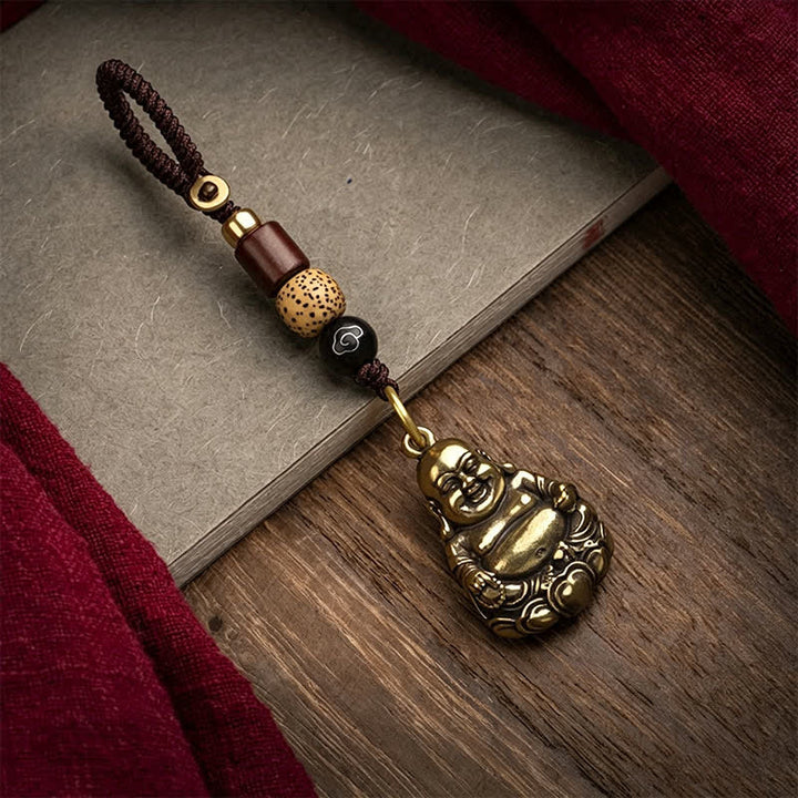 Buddha Stones Porte-clés tressés en laiton représentant un Bouddha rieur, symbole de chance et d'ancrage - image 1