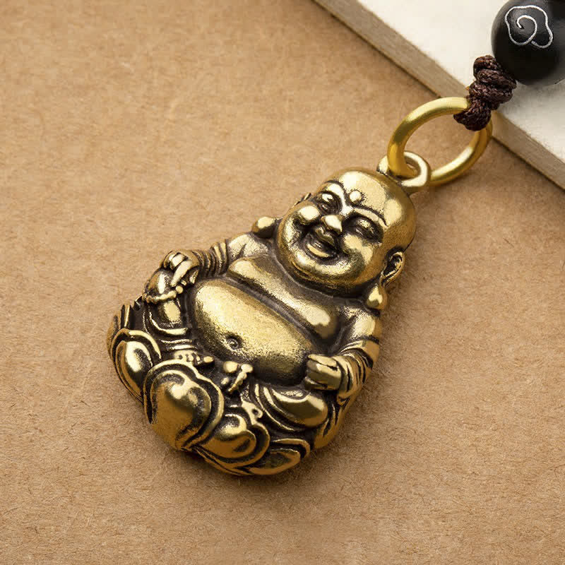 Buddha Stones Porte-clés tressés en laiton représentant un Bouddha rieur, symbole de chance et d'ancrage - image 3