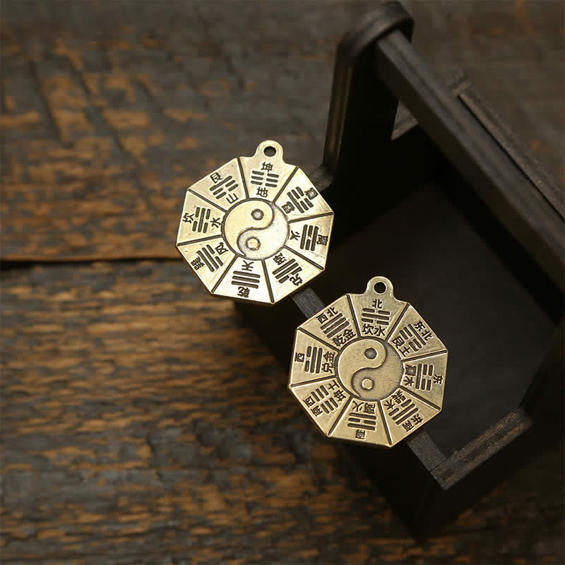 Buddha Stones Pendentif vintage en laiton Bagua Pi Xiu Cinq pièces impériales, porte-clés de protection Yin Yang - image 12