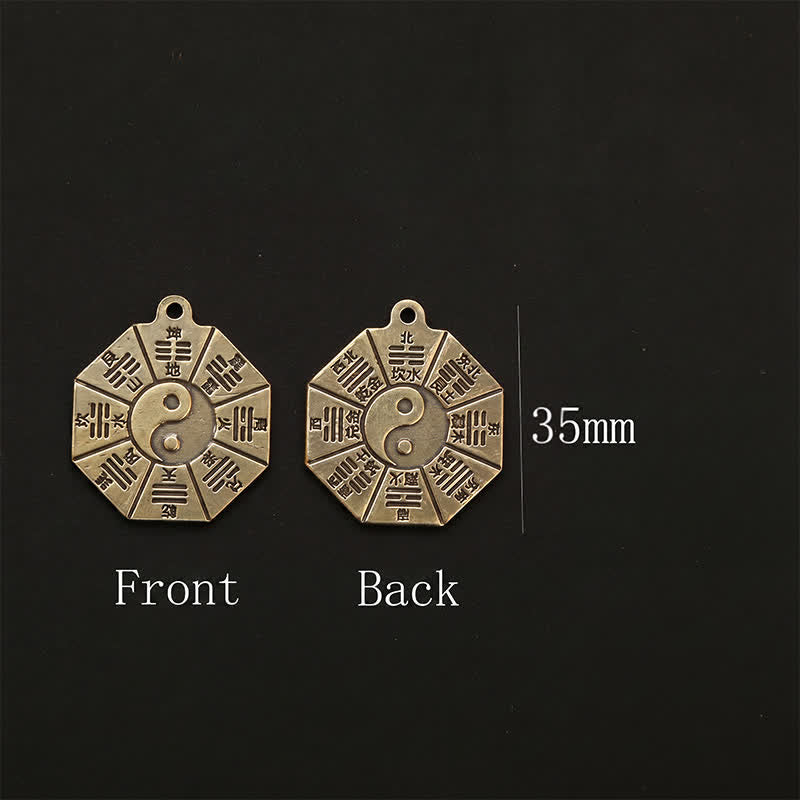 Buddha Stones Pendentif vintage en laiton Bagua Pi Xiu Cinq pièces impériales, porte-clés de protection Yin Yang - image 14