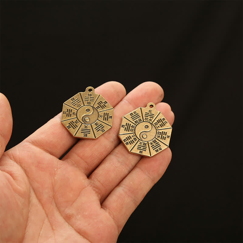 Buddha Stones Pendentif vintage en laiton Bagua Pi Xiu Cinq pièces impériales, porte-clés de protection Yin Yang - image 13