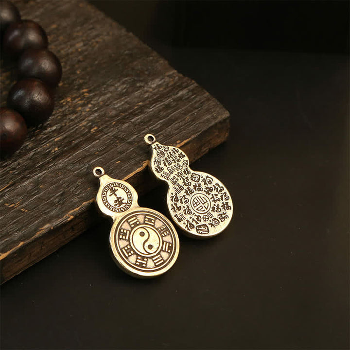 Buddha Stones Porte-clés amulette de protection en forme de calebasse Bagua en laiton Pi Xiu, ornée de cinq pièces impériales - image 14
