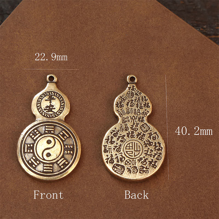 Buddha Stones Porte-clés amulette de protection en forme de calebasse Bagua en laiton Pi Xiu, ornée de cinq pièces impériales - image 16