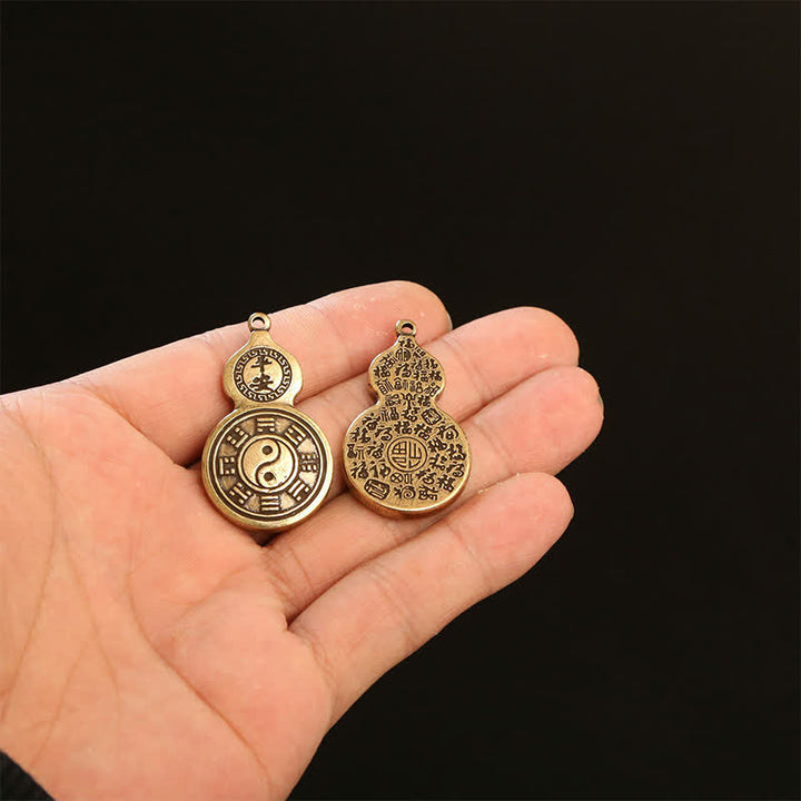 Buddha Stones Porte-clés amulette de protection en forme de calebasse Bagua en laiton Pi Xiu, ornée de cinq pièces impériales - image 15