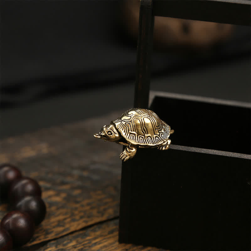 Buddha Stones Porte-clés tortue articulé en laiton, porte-bonheur de prospérité - image 1