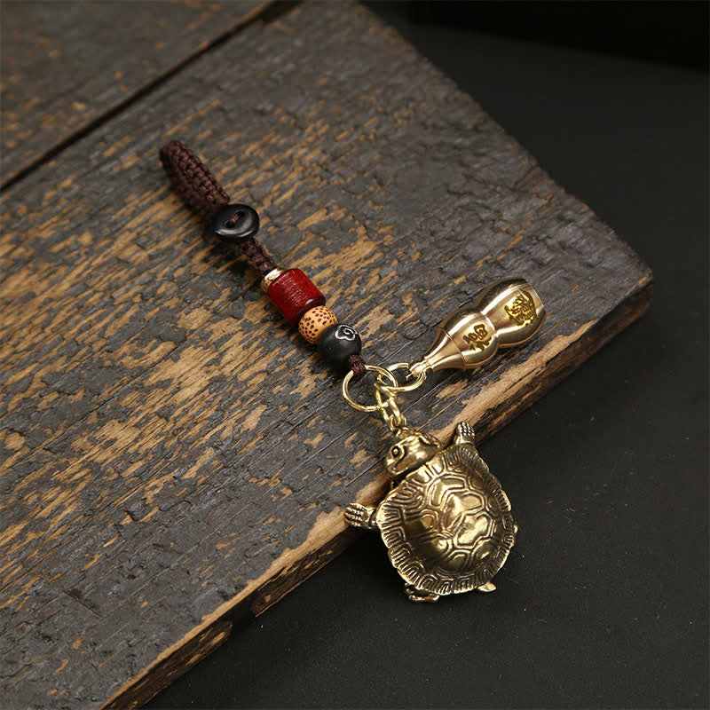 Buddha Stones Porte-clés tortue articulé en laiton, porte-bonheur de prospérité - Tortue articulée avec calebasse - image 3