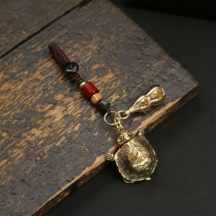 Buddha Stones Porte-clés tortue articulé en laiton, porte-bonheur de prospérité - Tortue articulée avec calebasse - image 3