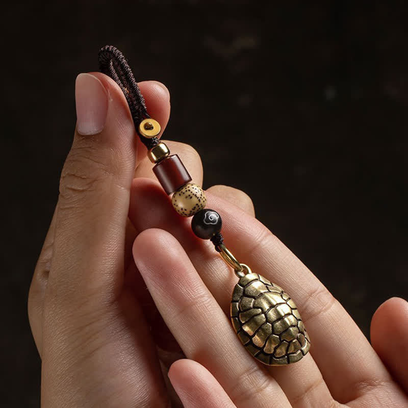 Buddha Stones Porte-clés de protection en laiton avec pièces Pi Xiu et cinq empereurs - image 2
