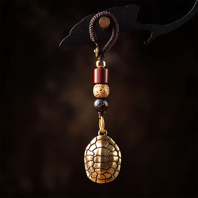 Buddha Stones Porte-clés de protection en laiton avec pièces Pi Xiu et cinq empereurs - Tortue - image 0