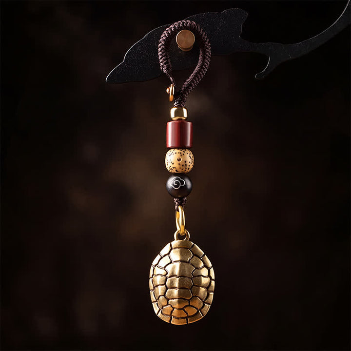 Buddha Stones Porte-clés de protection en laiton avec pièces Pi Xiu et cinq empereurs - Tortue - image 0