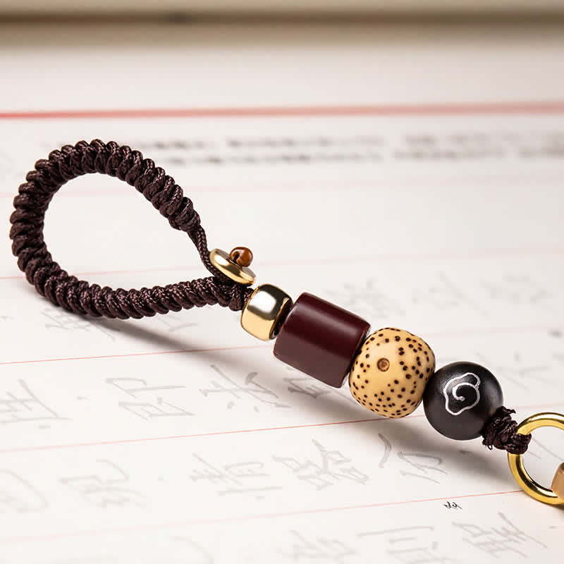Buddha Stones Porte-clés de protection en laiton avec pièces Pi Xiu et cinq empereurs - image 3