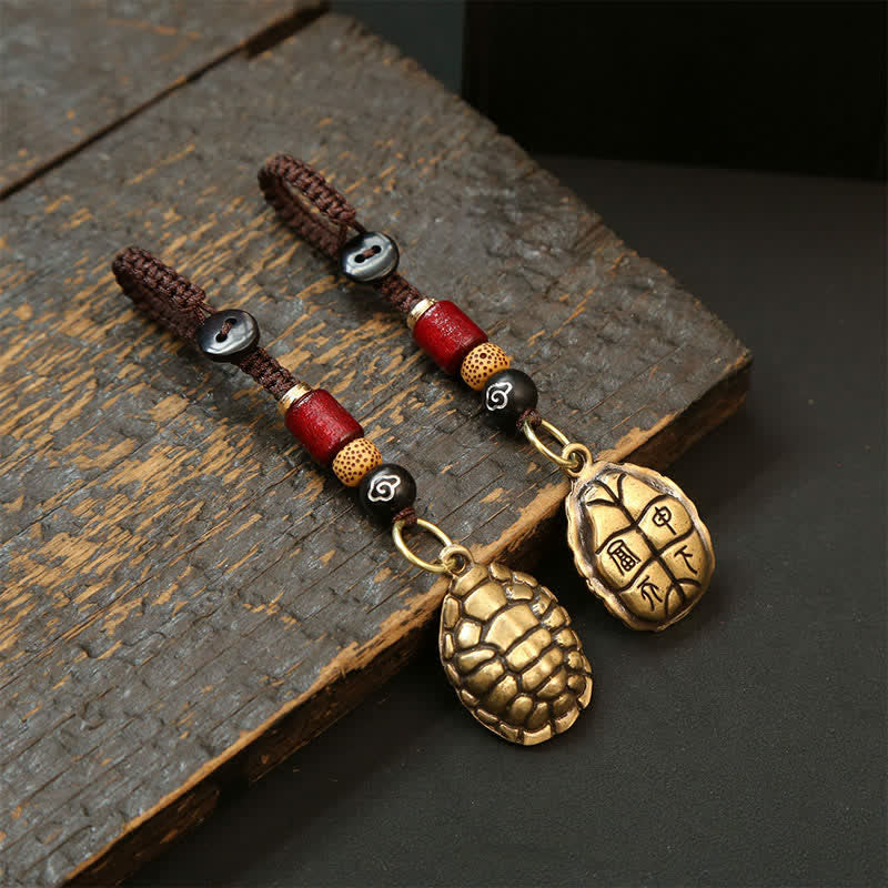 Buddha Stones Porte-clés de protection en laiton avec pièces Pi Xiu et cinq empereurs - image 12