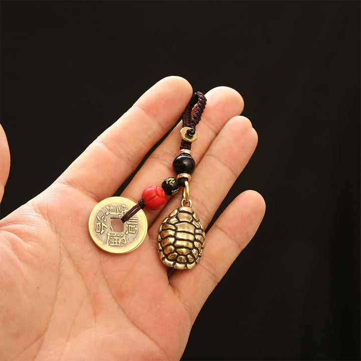 Buddha Stones Porte-clés de protection en laiton avec pièces Pi Xiu et cinq empereurs - image 17