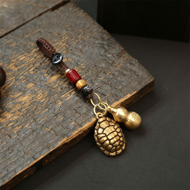 Buddha Stones Porte-clés de protection en laiton avec pièces Pi Xiu et cinq empereurs - Courge tortue - image 14