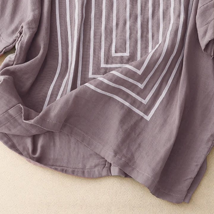 T-shirt décontracté à manches courtes en coton et lin pour femme, motif imprimé Buddha Stones - image 20