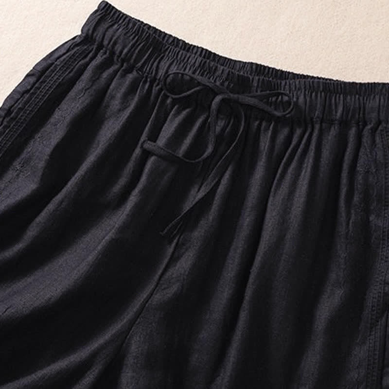 Short femme à cordon de serrage et poches, orné d'un motif floral brodé et de Buddha Stones - image 5