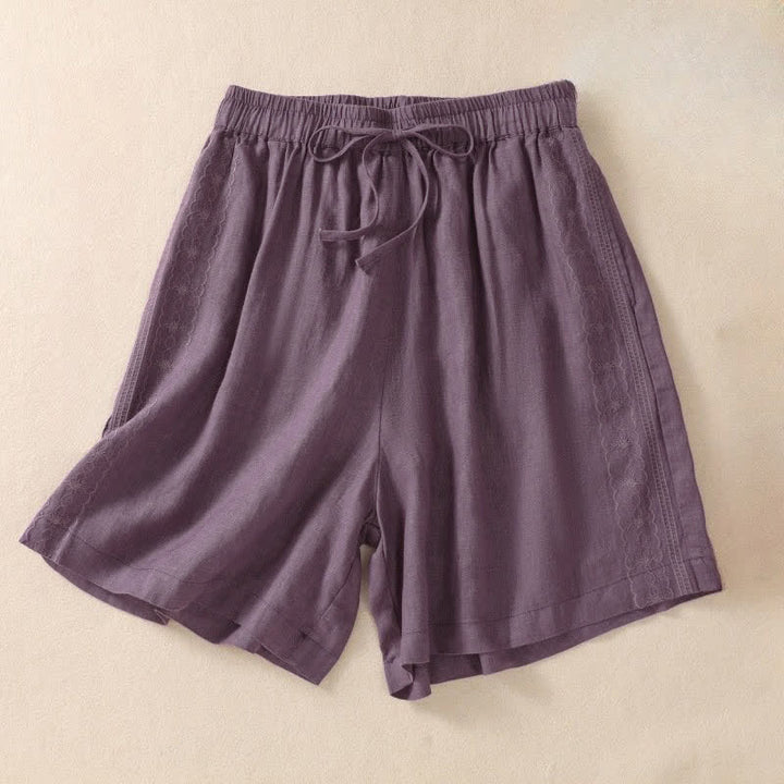 Short femme à cordon de serrage et poches, orné d'un motif floral brodé et de Buddha Stones - Magenta foncé - US8-10，UK/AU12-14，EU40-42 (2XL) - image 0