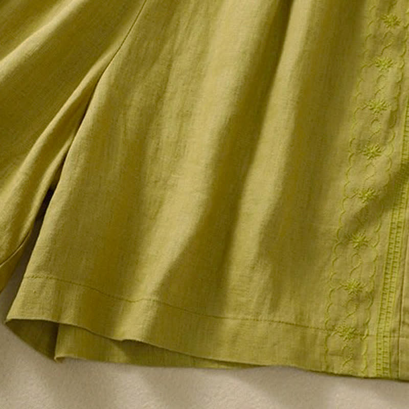 Short femme à cordon de serrage et poches, orné d'un motif floral brodé et de Buddha Stones - image 19