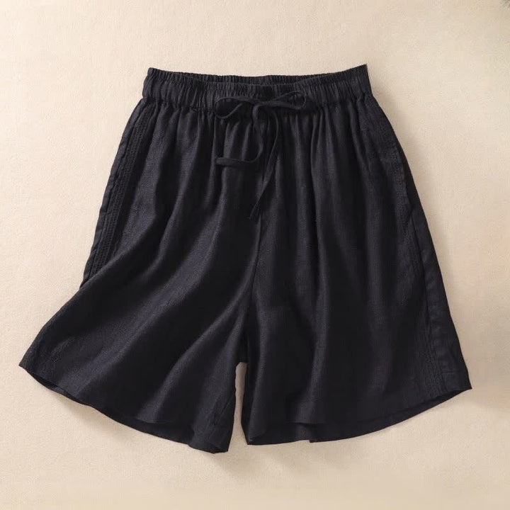 Short femme à cordon de serrage et poches, orné d'un motif floral brodé et de Buddha Stones - Noir - US8-10，UK/AU12-14，EU40-42 (2XL) - image 3