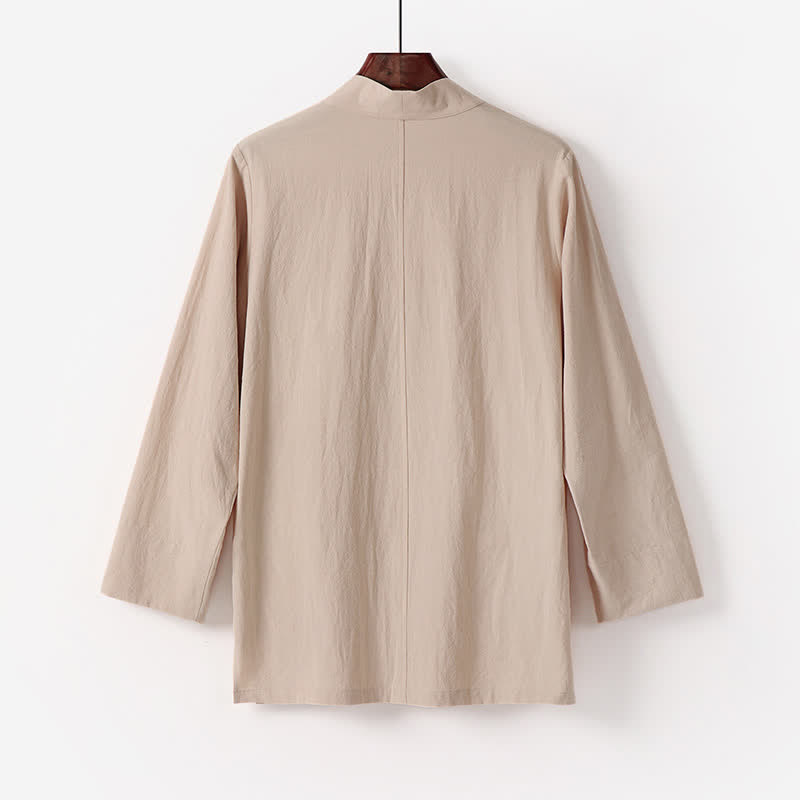Buddha Stones Kimono d'été minimaliste pour homme en coton et lin uni avec poche - image 4