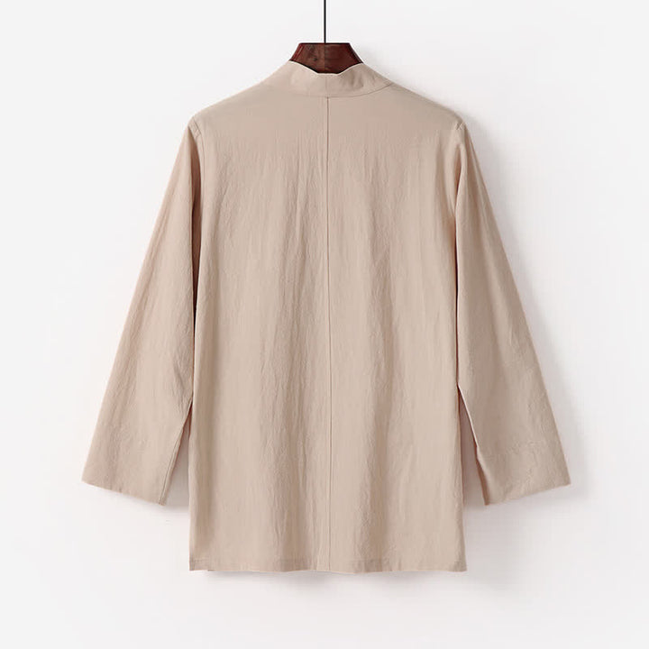 Buddha Stones Kimono d'été minimaliste pour homme en coton et lin uni avec poche - image 4