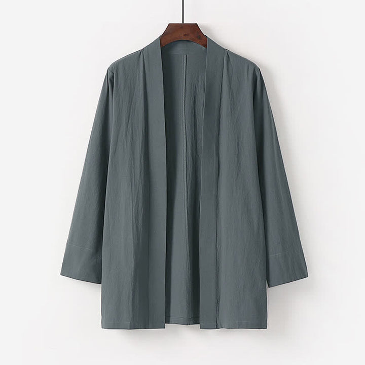 Buddha Stones Kimono d'été minimaliste pour homme en coton et lin uni avec poche - Gris sombre - US/UK/AU50，EU60 (7XL) - image 1