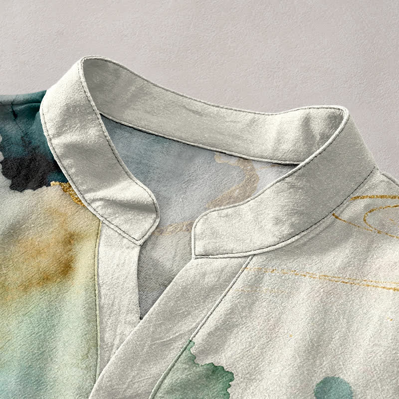 Buddha Stones Chemise homme à manches courtes et demi-boutonnée, motif carpes koï et lotus - image 2