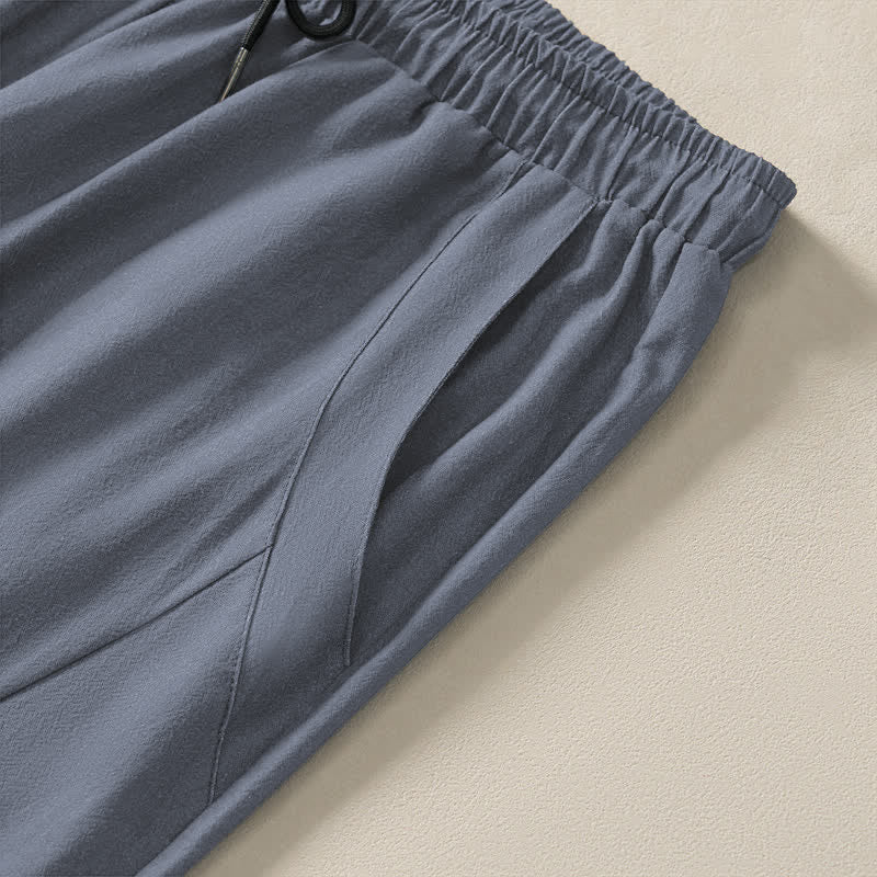 Buddha Stones Pantalon fuselé pour homme en pur coton, motif coucher de soleil zen bonsaï, cordon de serrage et poches - image 4