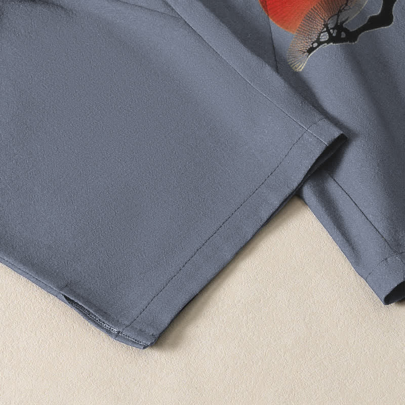 Buddha Stones Pantalon fuselé pour homme en pur coton, motif coucher de soleil zen bonsaï, cordon de serrage et poches - image 5