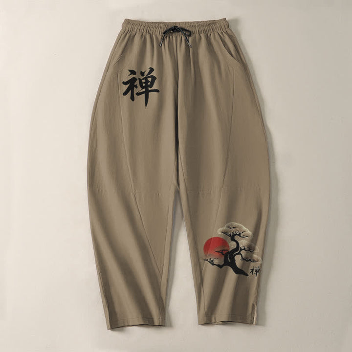 Buddha Stones Pantalon fuselé pour homme en pur coton, motif coucher de soleil zen bonsaï, cordon de serrage et poches - image 13