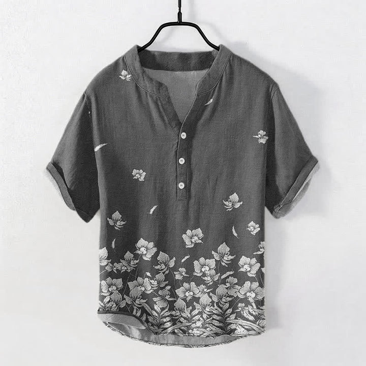 Buddha Stones Chemise à manches courtes et demi-boutonnée pour homme, en coton blanc à ourlet fleuri - Gris foncé - US/UK/AU50，EU60 (5XL) - image 5